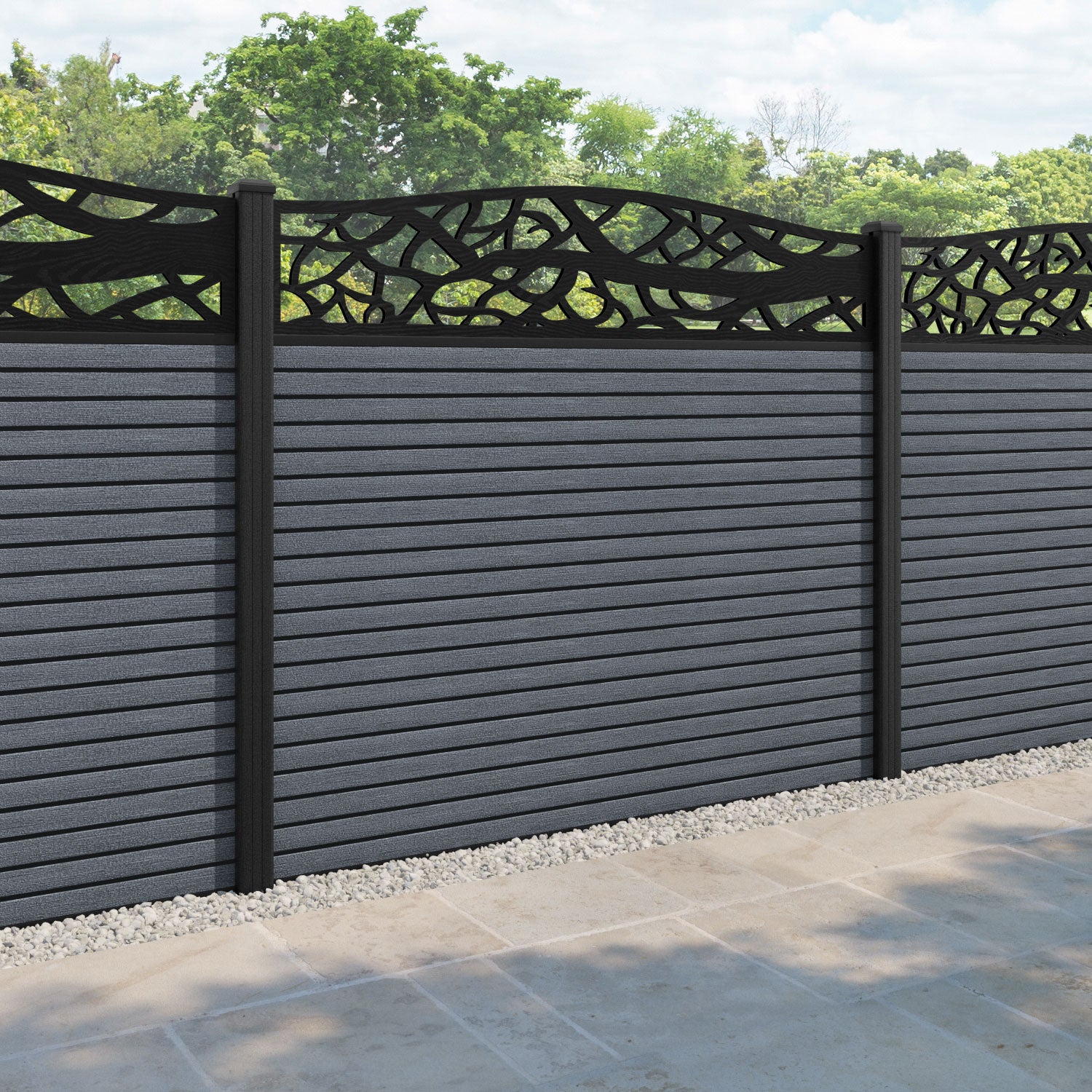 Hudson Twilight Curved Top Fence Panel - Anthracite - with our composite posts