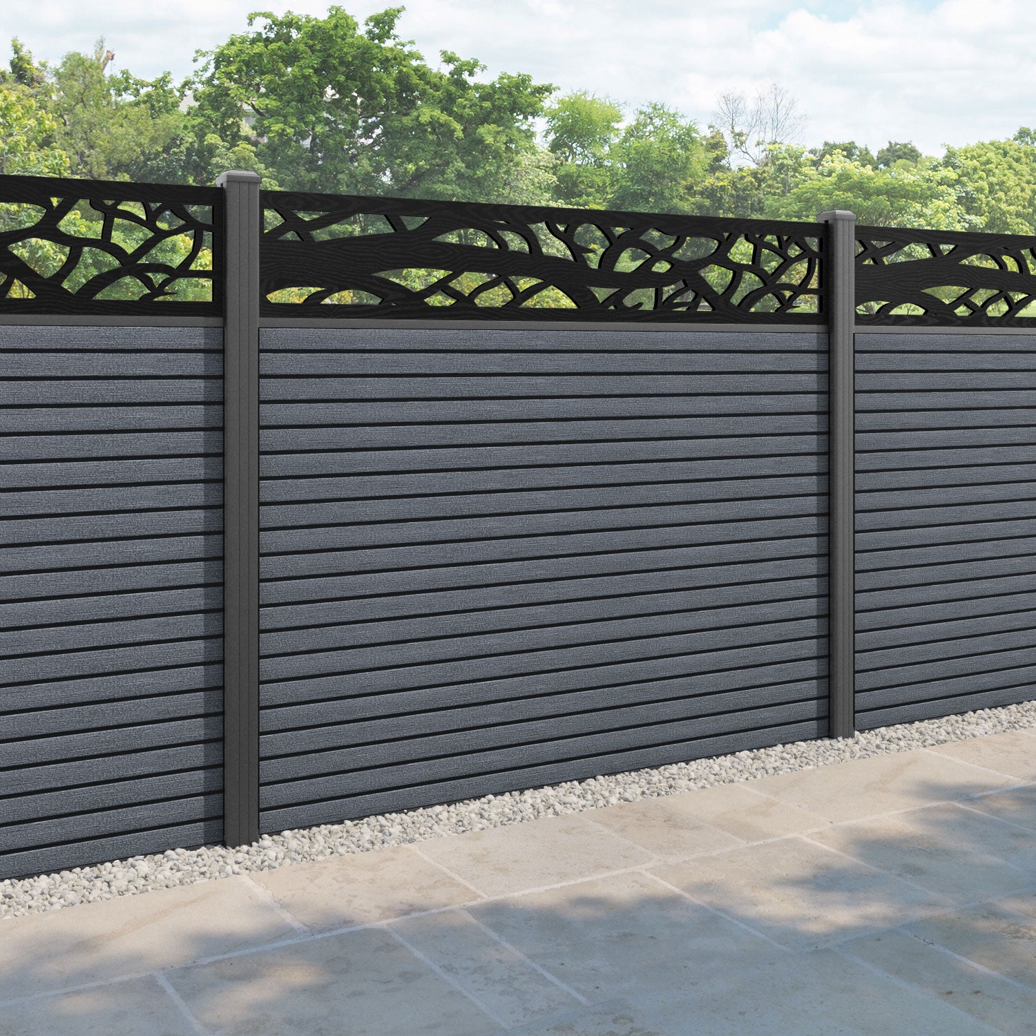 Hudson Twilight Fence Panel - Anthracite - with our aluminium posts