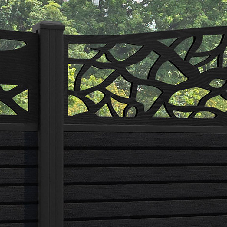 Hudson Twilight Curved Top Fence Panel - Black - with our aluminium posts