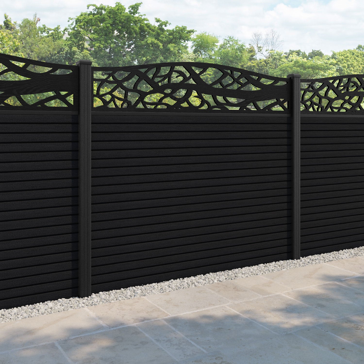 Hudson Twilight Curved Top Fence Panel - Black - with our composite posts