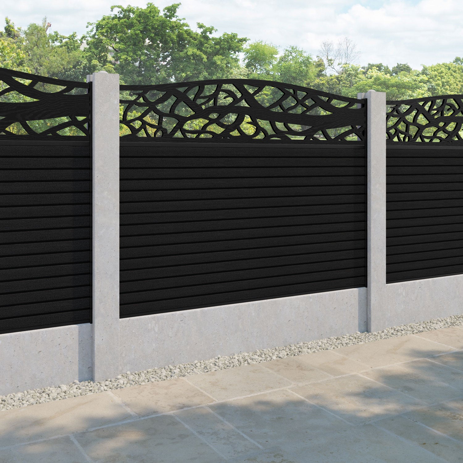 Hudson Twilight Curved Top Fence Panel - Black - for existing concrete posts