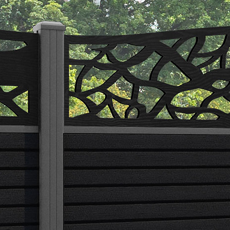 Hudson Twilight Curved Top Fence Panel - Black - with our aluminium posts