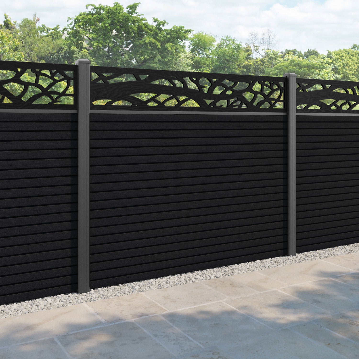 Hudson Twilight Fence Panel - Black - with our aluminium posts