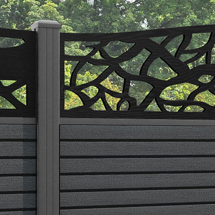 Hudson Twilight Curved Top Fence Panel - Dark Grey - with our aluminium posts