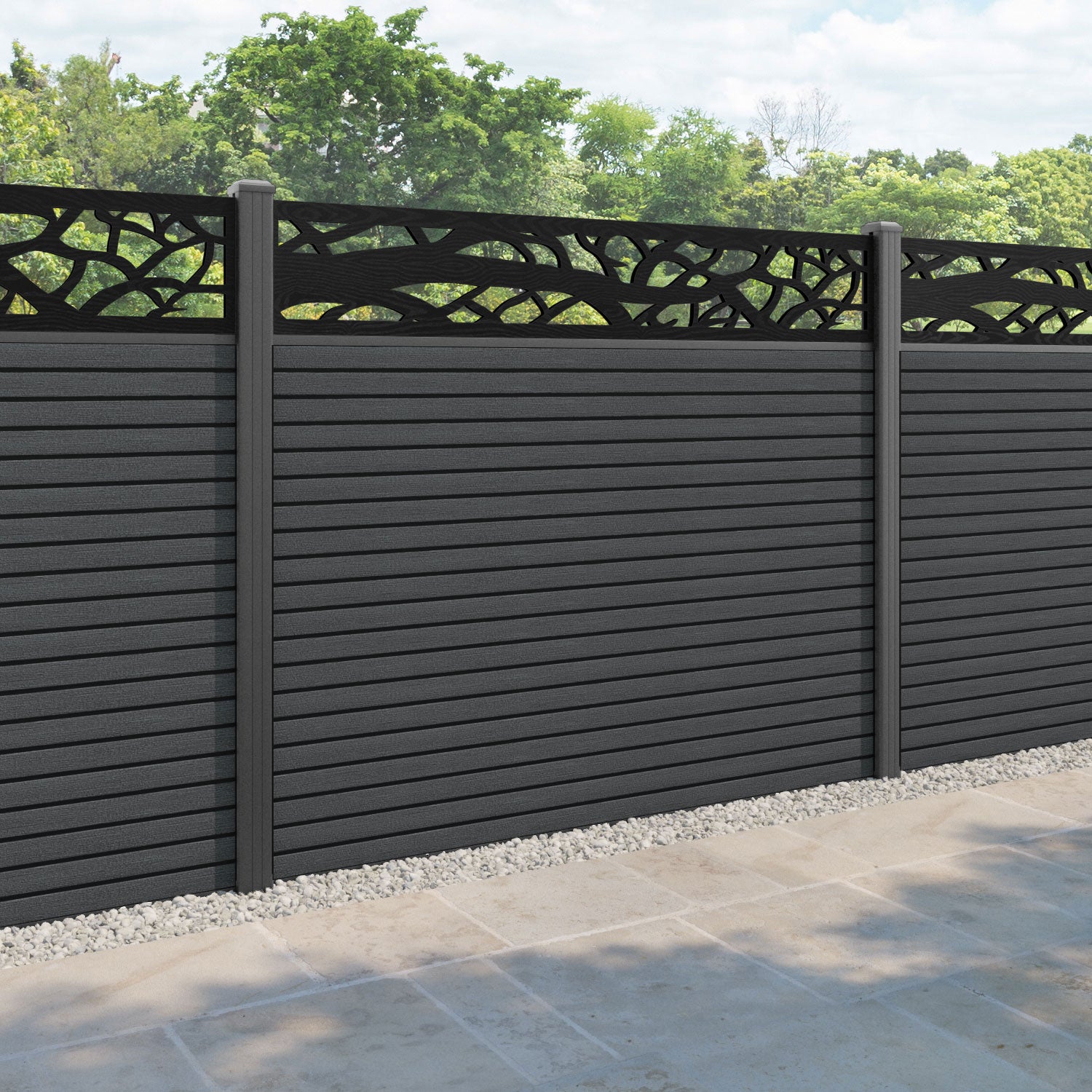 Hudson Twilight Fence Panel - Dark Grey - with our aluminium posts