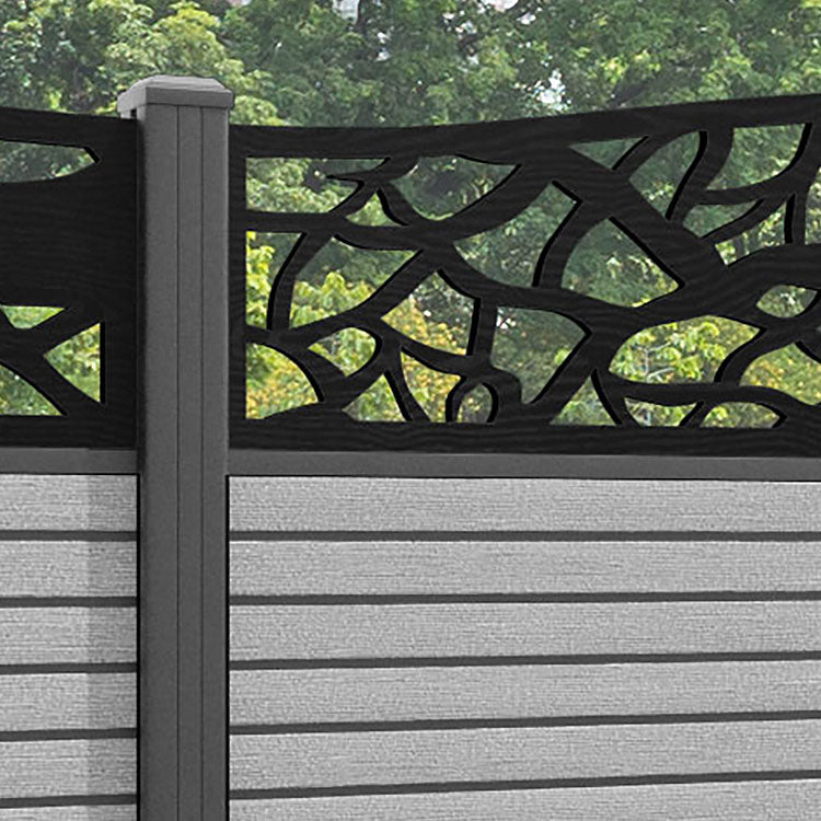 Hudson Twilight Curved Top Fence Panel - Light Grey - with our aluminium posts