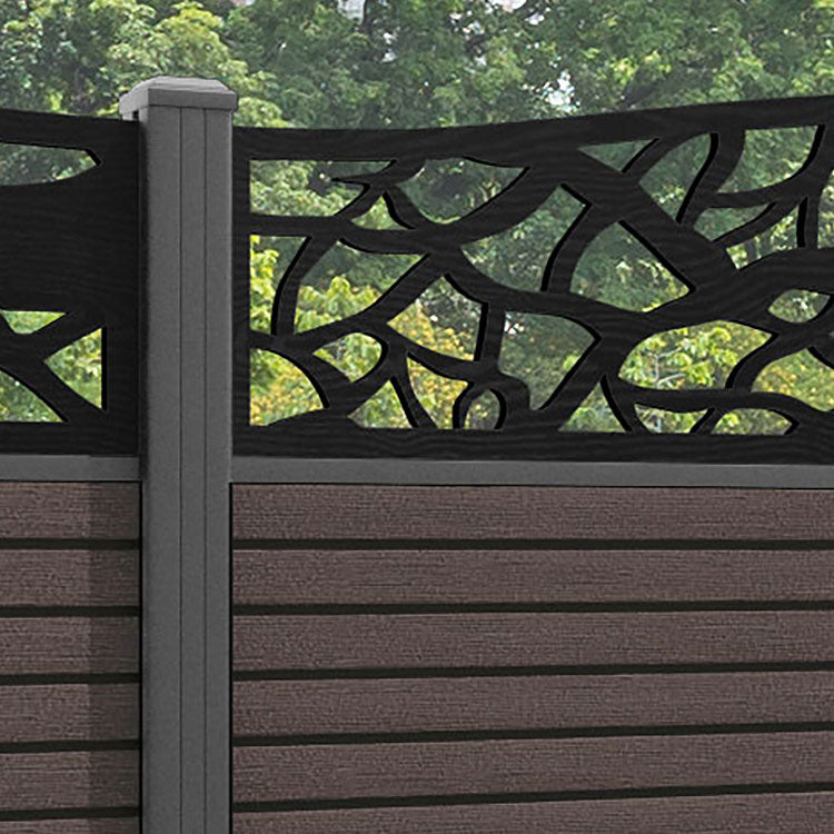 Hudson Twilight Curved Top Fence Panel - Mid Brown - with our aluminium posts