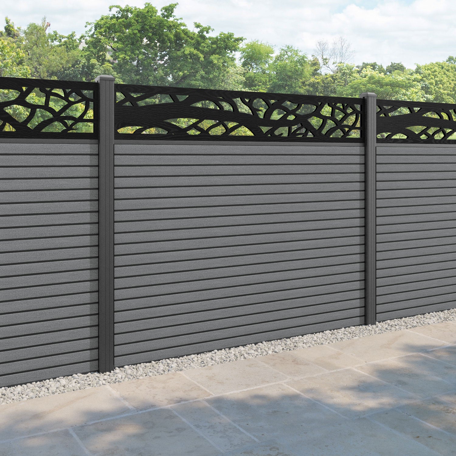 Hudson Twilight Fence Panel - Mid Grey - with our aluminium posts