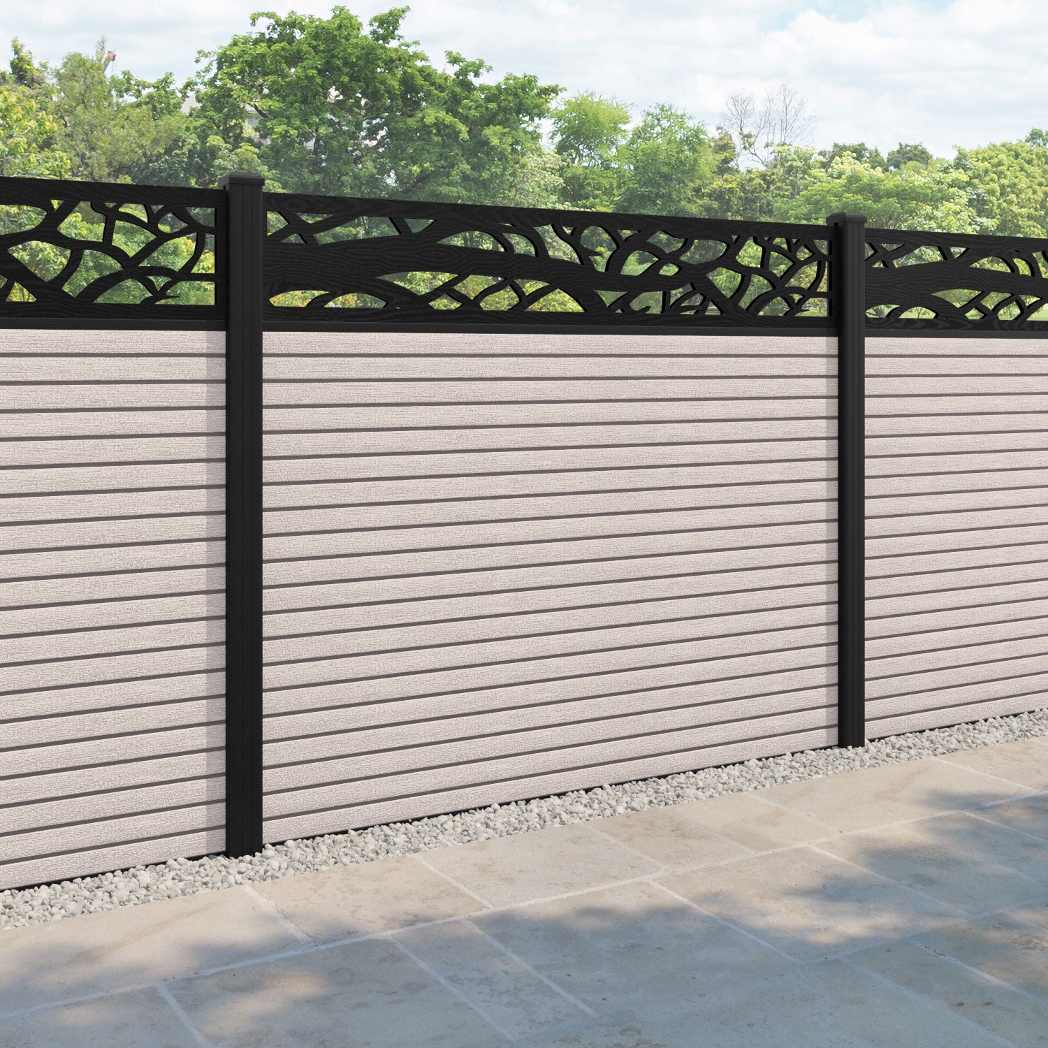 Hudson Twilight Fence Panel - Mid Stone - with our aluminium posts