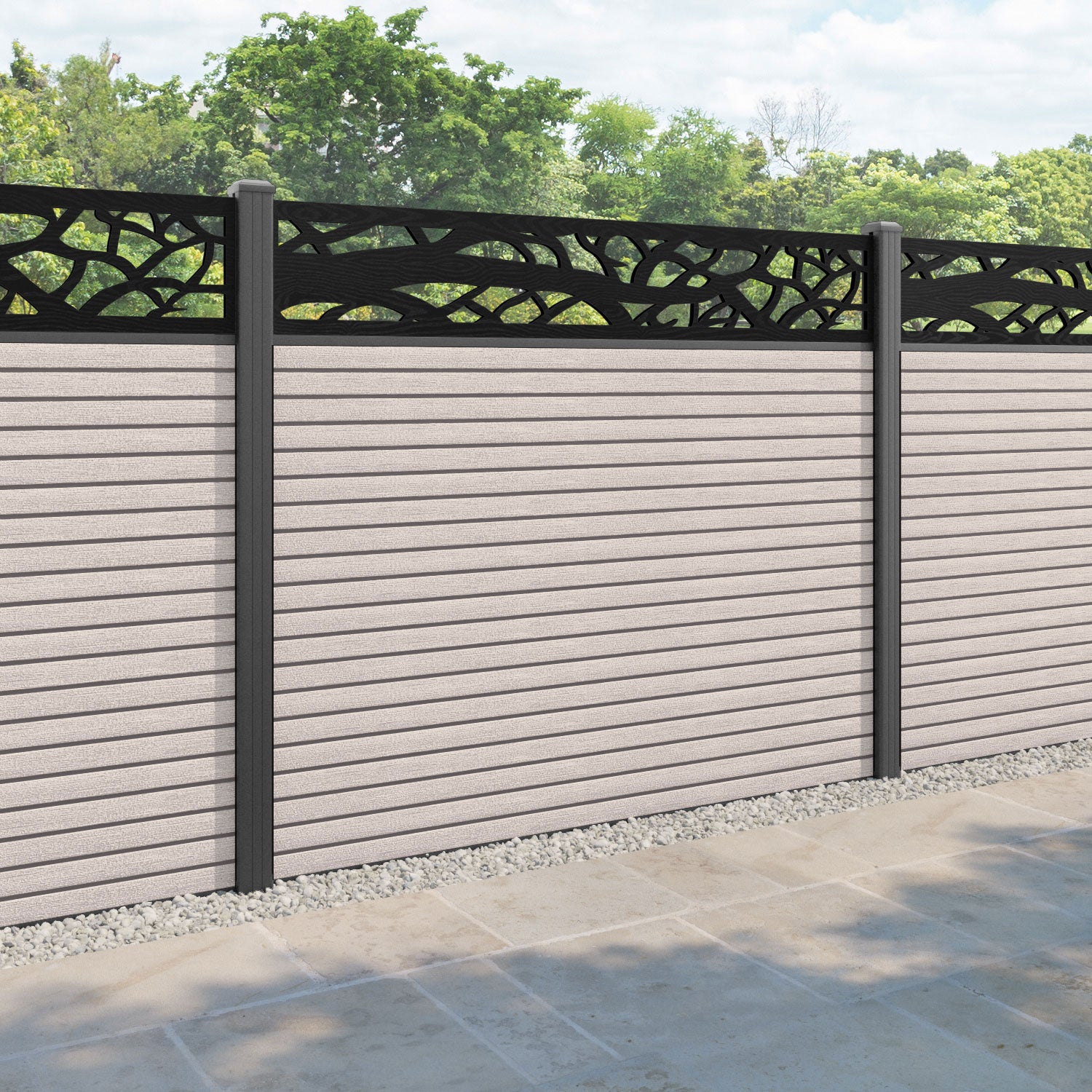 Hudson Twilight Fence Panel - Mid Stone - with our aluminium posts