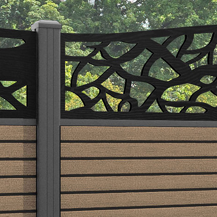 Hudson Twilight Curved Top Fence Panel - Teak - with our aluminium posts