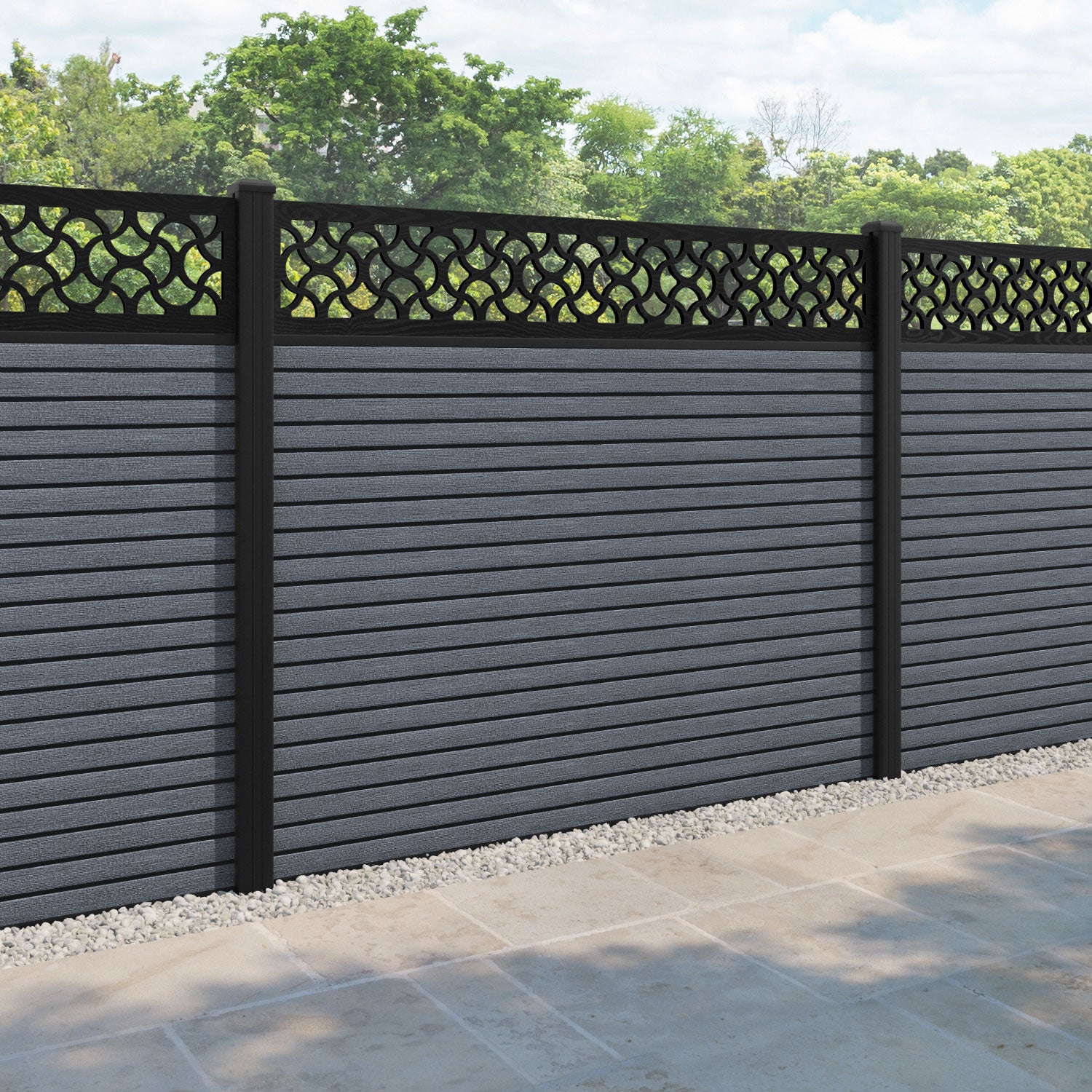 Hudson Vida Fence Panel - Anthracite - with our aluminium posts