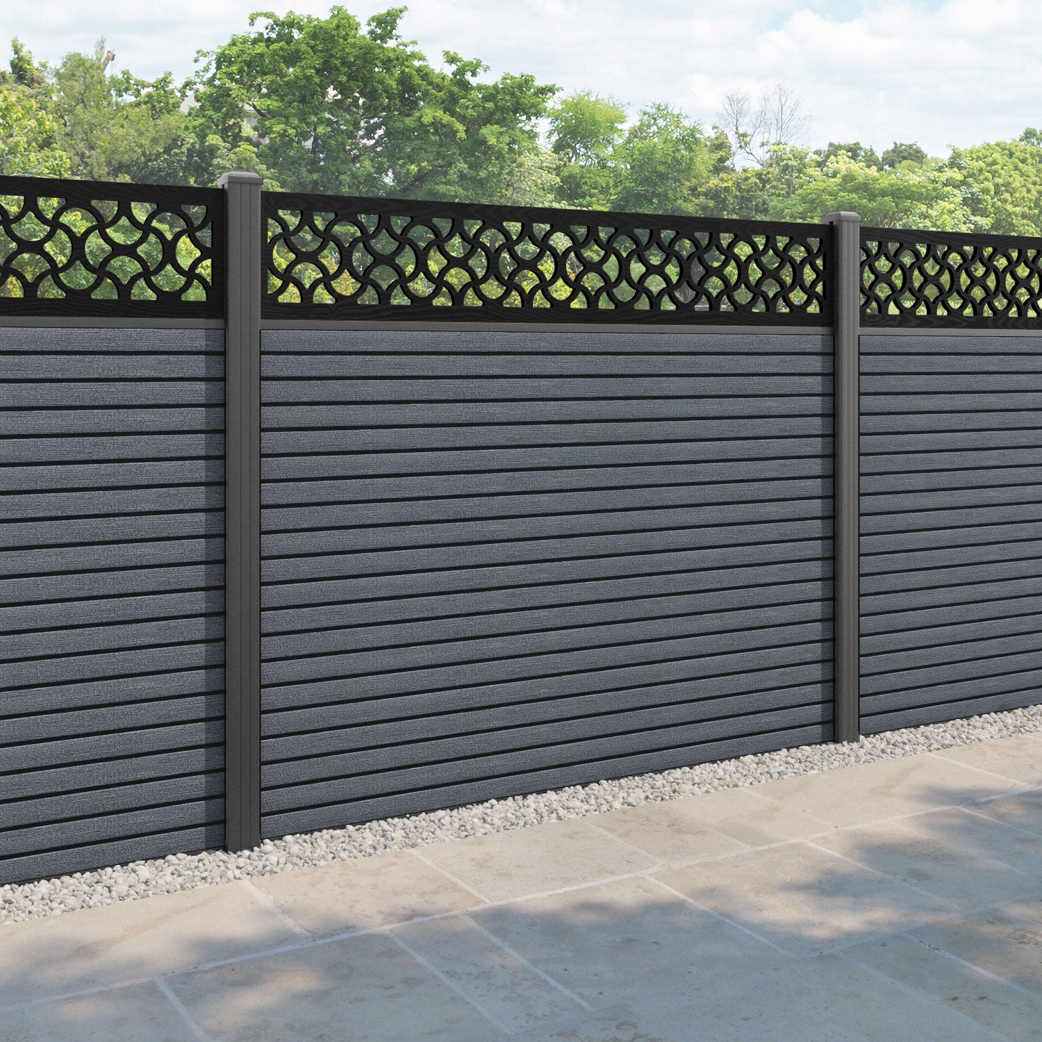 Hudson Vida Fence Panel - Anthracite - with our aluminium posts