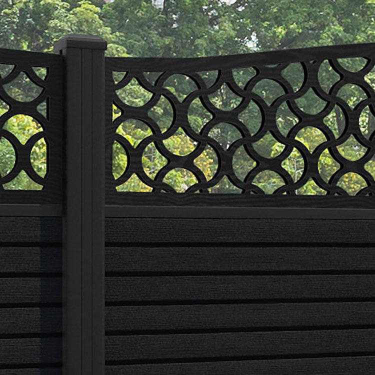Hudson Vida Curved Top Fence Panel - Black - with our aluminium posts