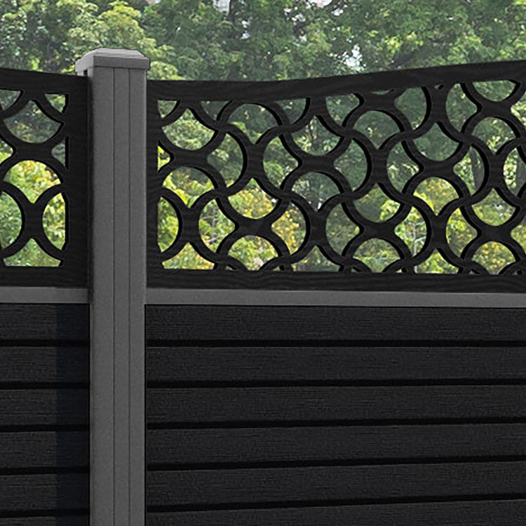 Hudson Vida Curved Top Fence Panel - Black - with our aluminium posts