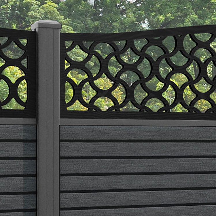 Hudson Vida Curved Top Fence Panel - Dark Grey - with our aluminium posts