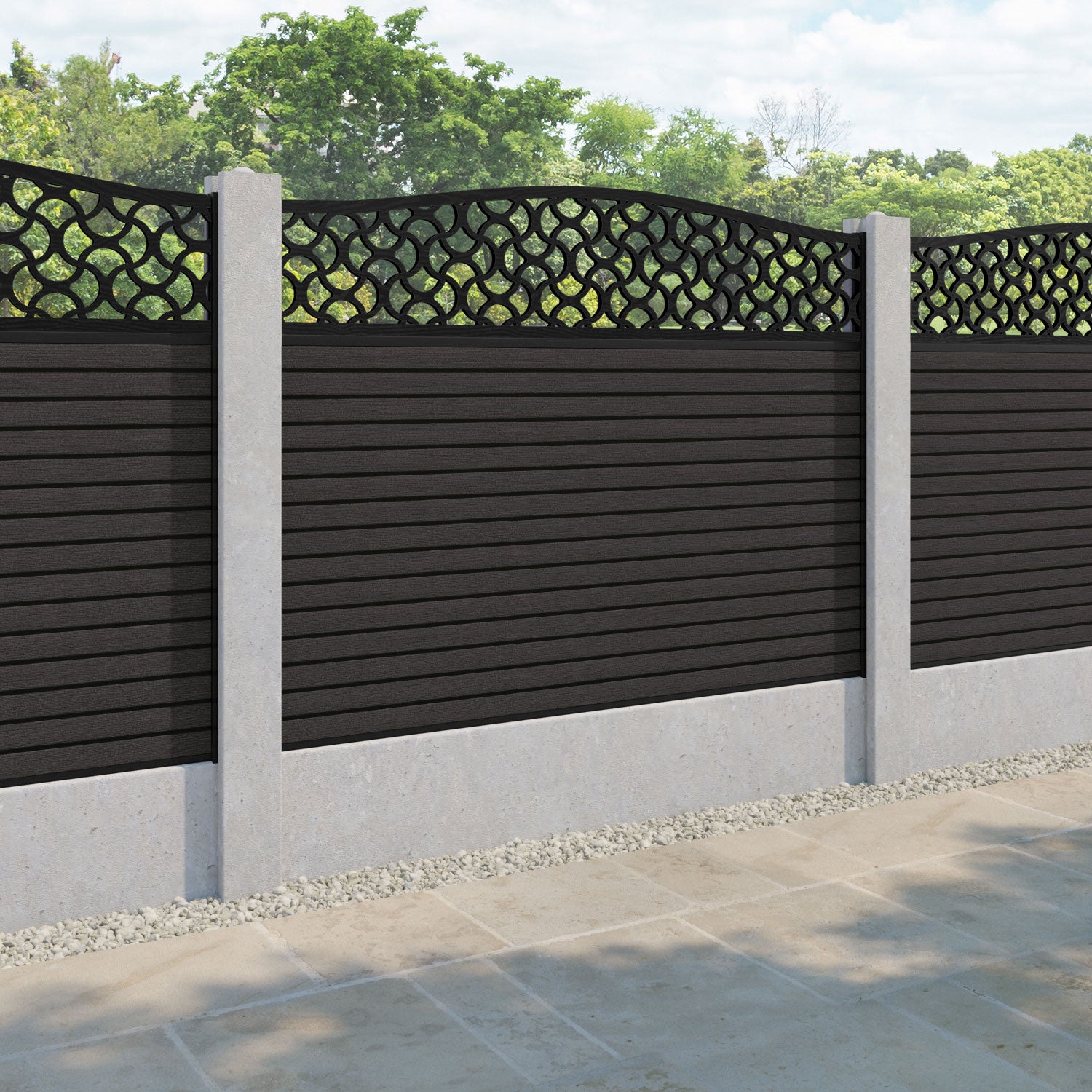 Hudson Vida Curved Top Fence Panel - Dark Oak - for existing concrete posts