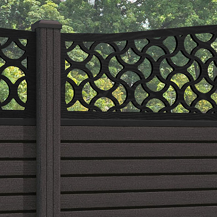 Hudson Vida Curved Top Fence Panel - Dark Oak - with our aluminium posts