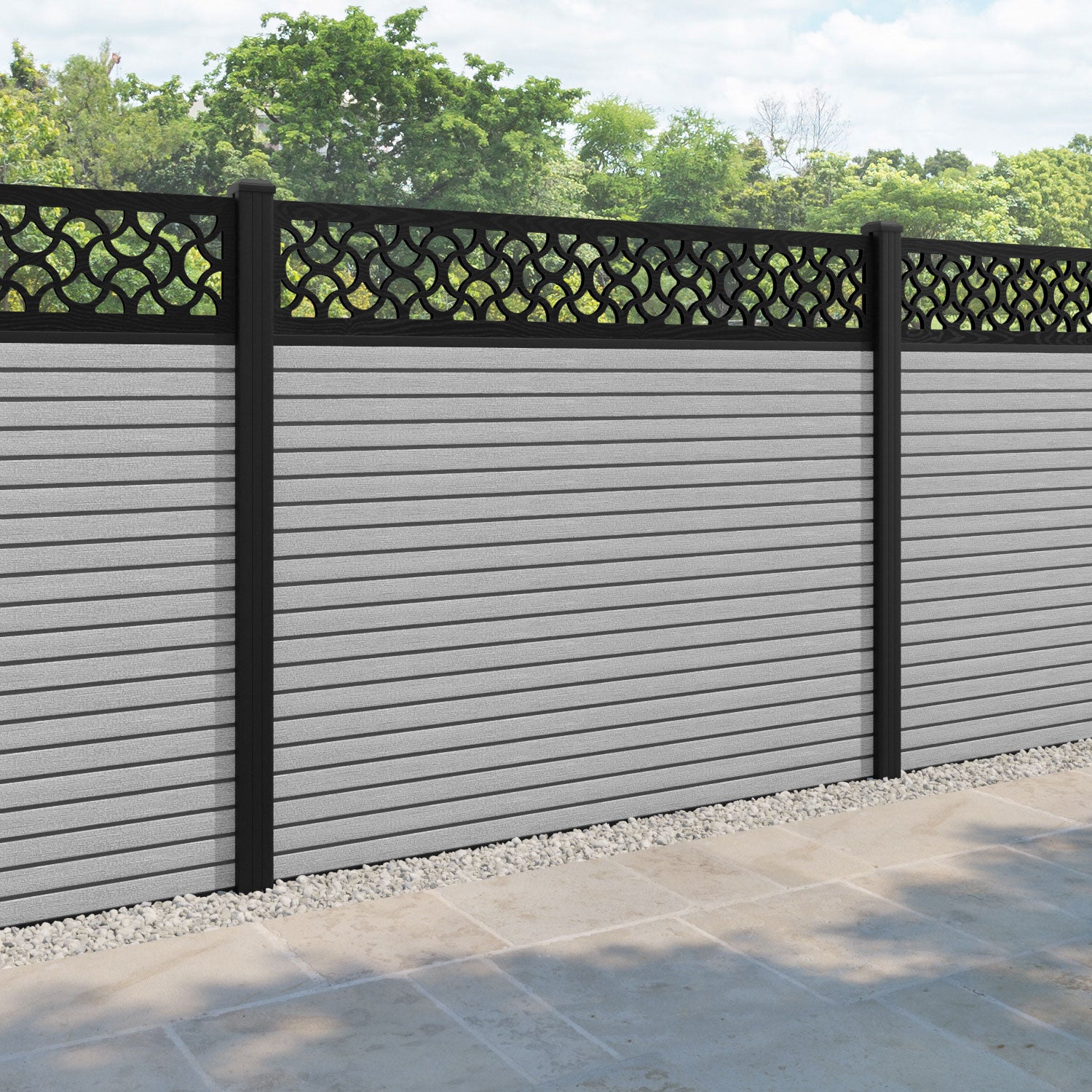 Hudson Vida Fence Panel - Light Grey - with our aluminium posts