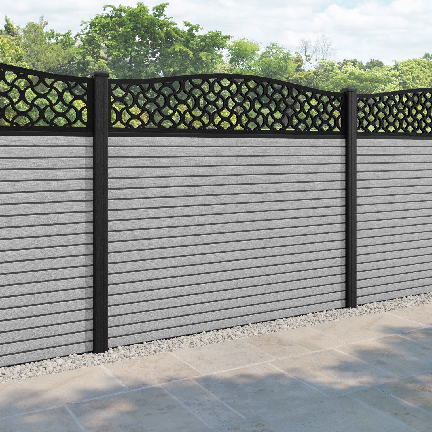 Hudson Vida Curved Top Fence Panel - Light Grey - with our composite posts