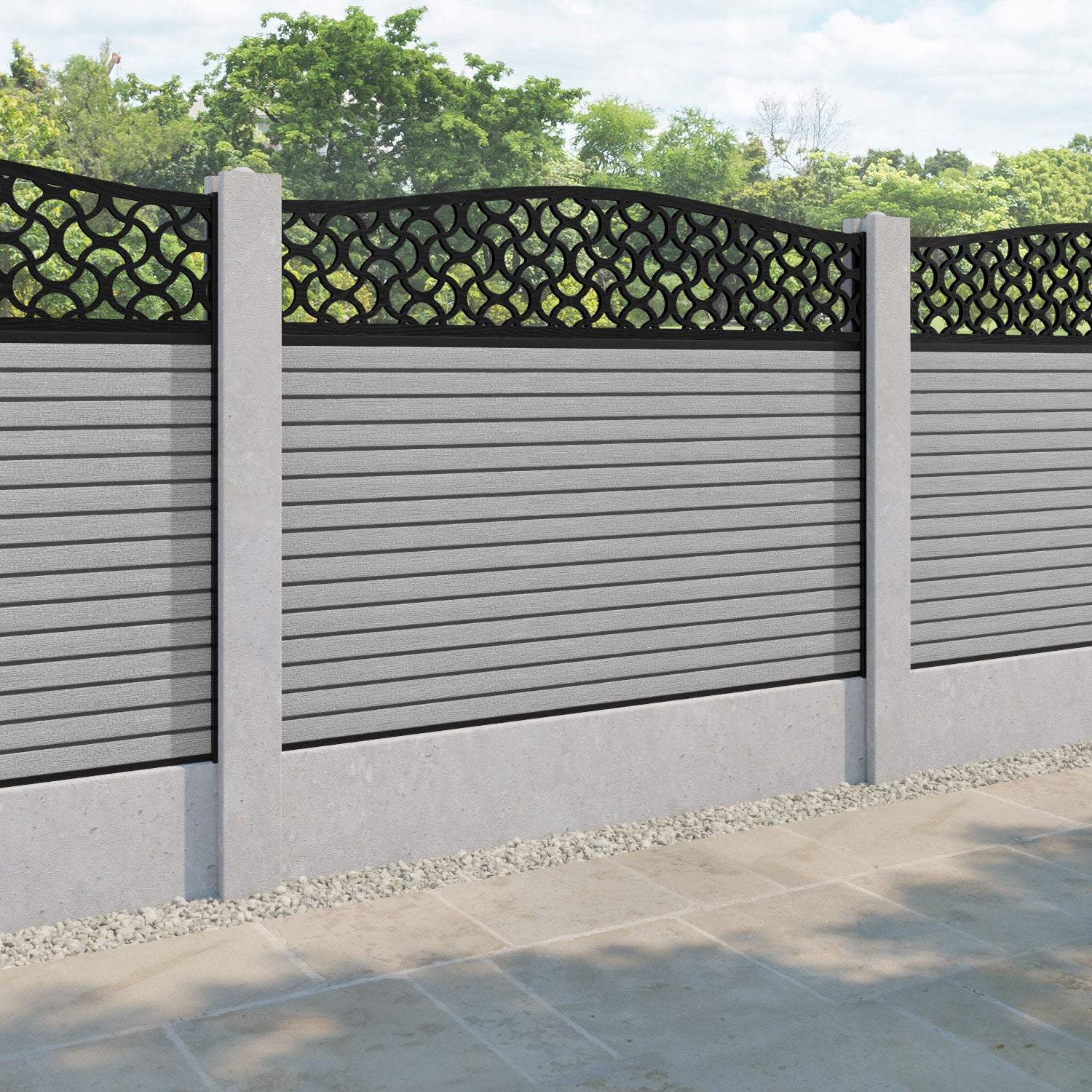Hudson Vida Curved Top Fence Panel - Light Grey - for existing concrete posts