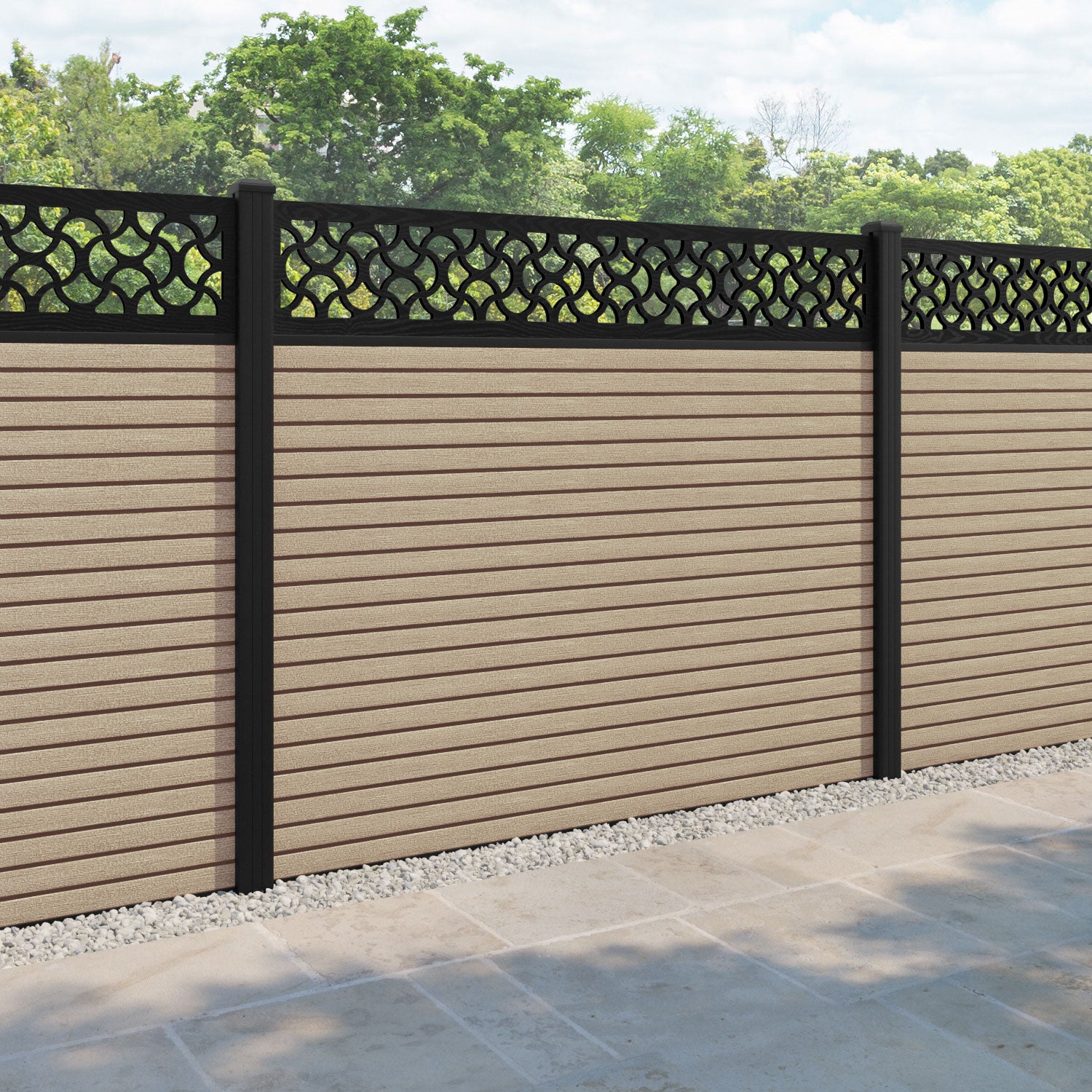 Hudson Vida Fence Panel - Light Oak - with our aluminium posts
