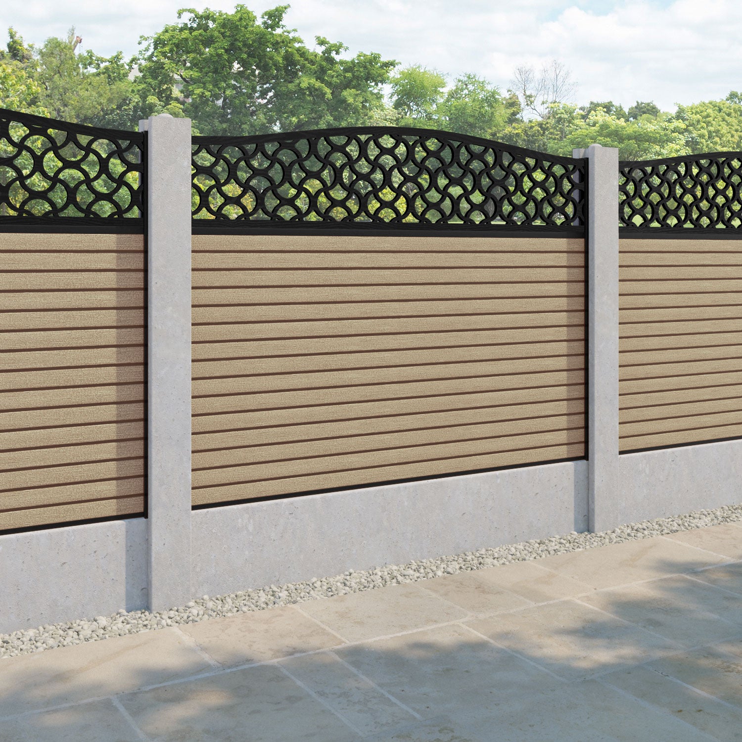 Hudson Vida Curved Top Fence Panel - Light Oak - for existing concrete posts