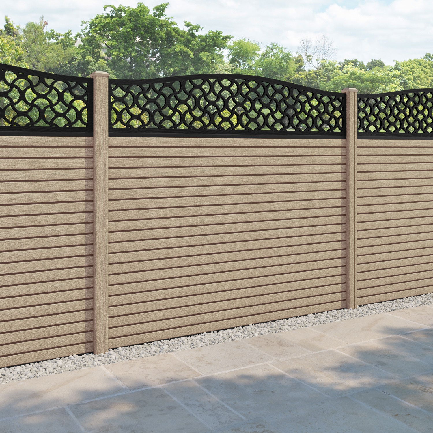 Hudson Vida Curved Top Fence Panel - Light Oak - with our composite posts