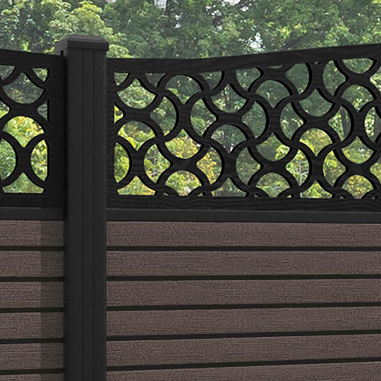 Hudson Vida Curved Top Fence Panel - Mid Brown - with our aluminium posts