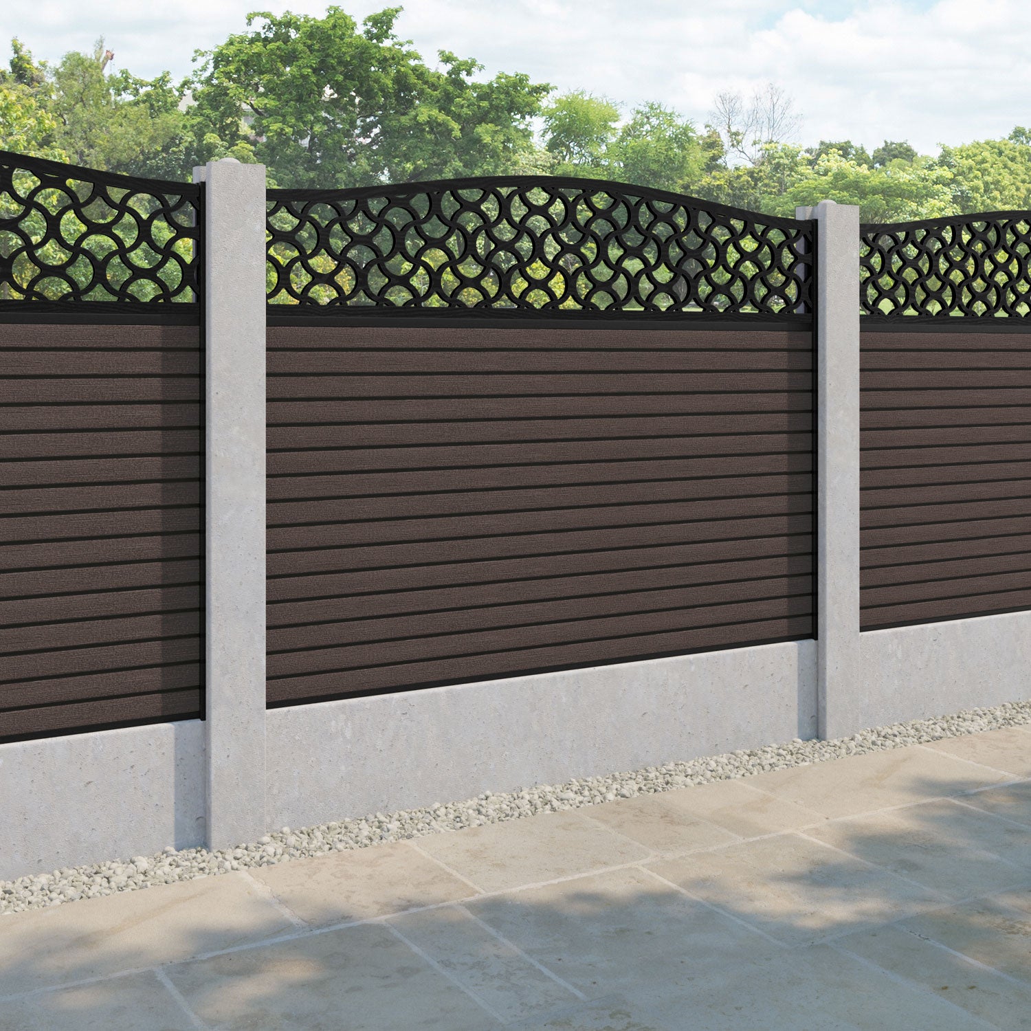 Hudson Vida Curved Top Fence Panel - Mid Brown - for existing concrete posts