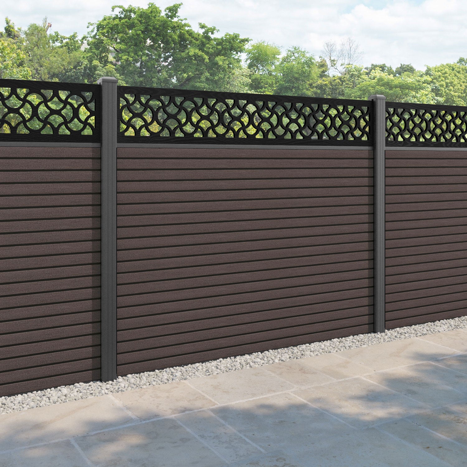 Hudson Vida Fence Panel - Mid Brown - with our aluminium posts