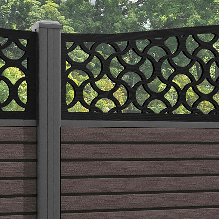 Hudson Vida Curved Top Fence Panel - Mid Brown - with our aluminium posts