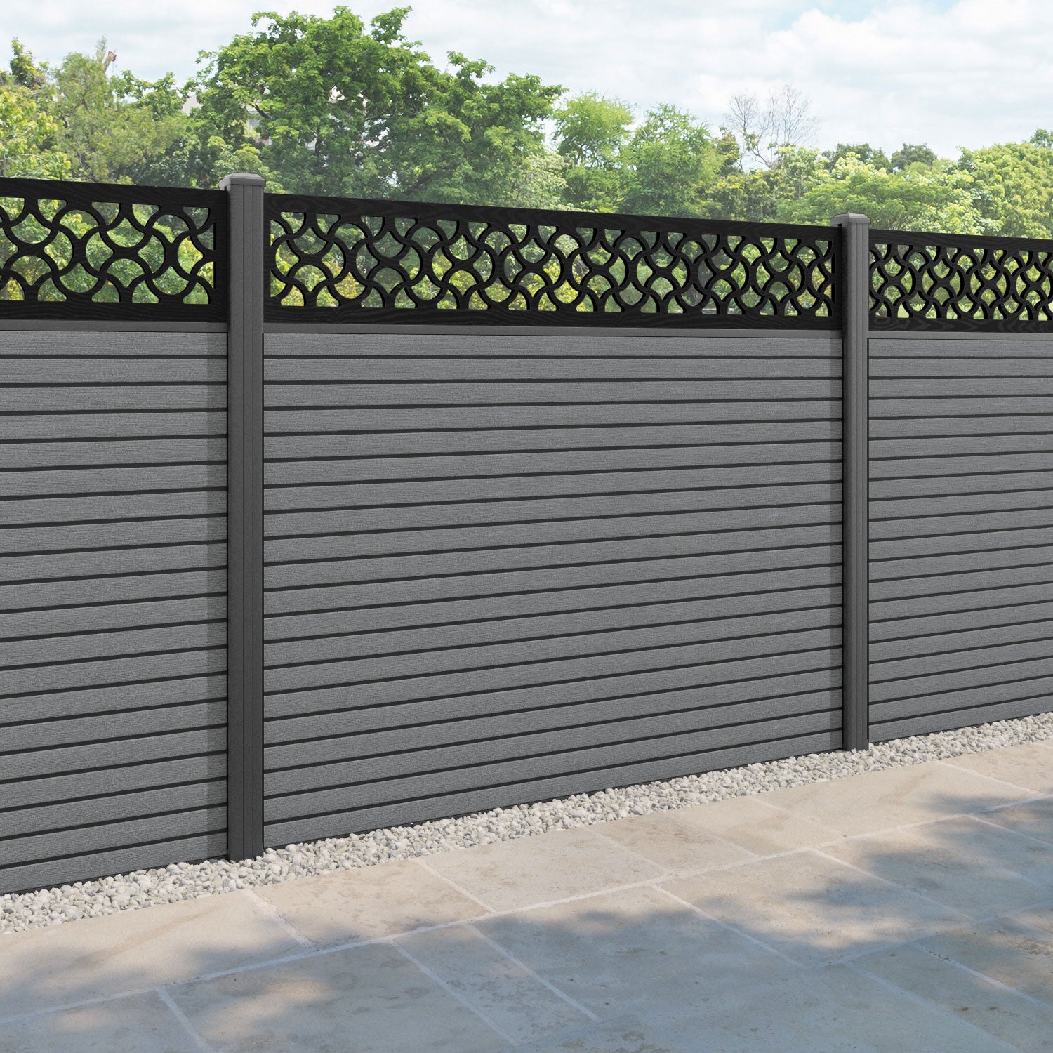 Hudson Vida Fence Panel - Mid Grey - with our aluminium posts