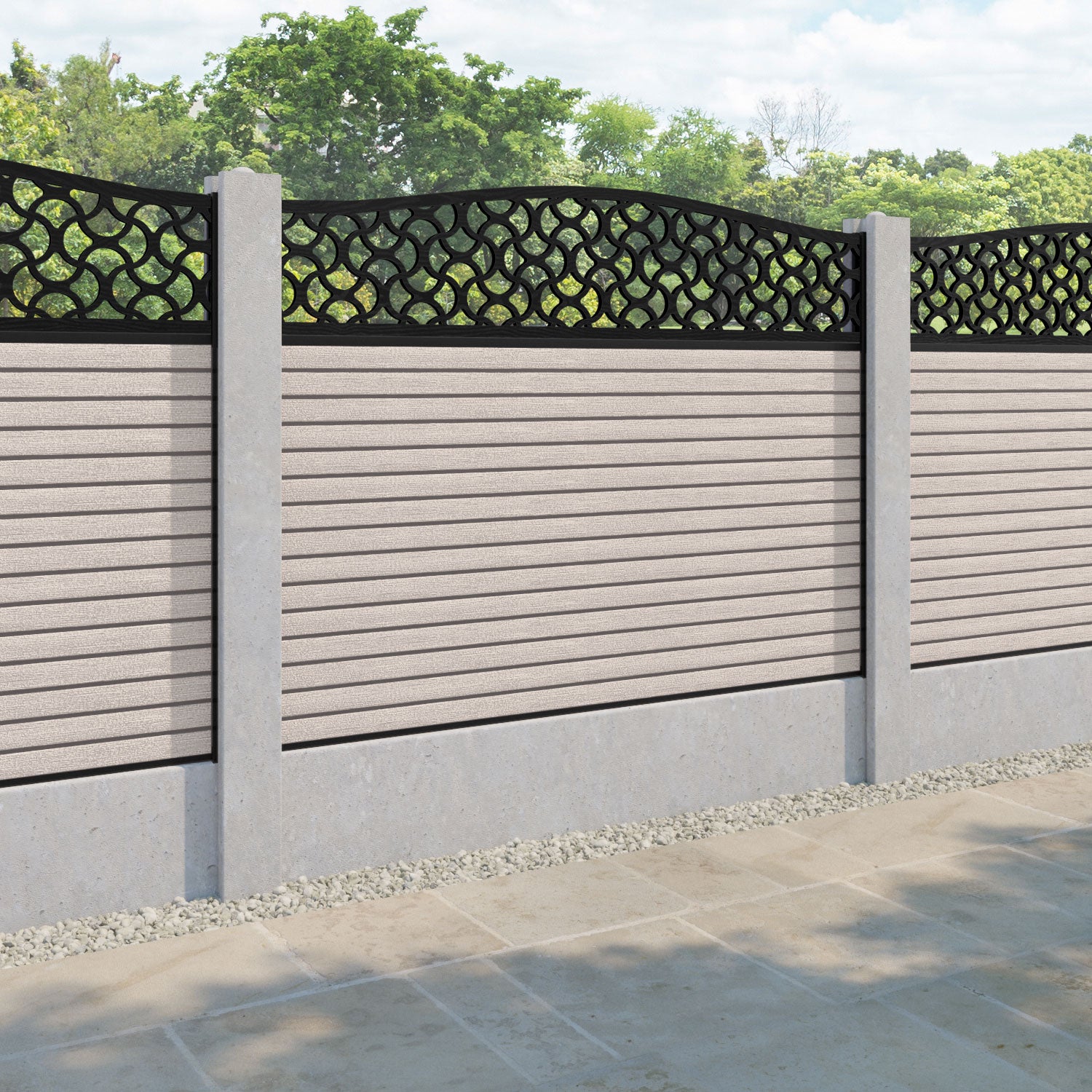 Hudson Vida Curved Top Fence Panel - Mid Stone - for existing concrete posts