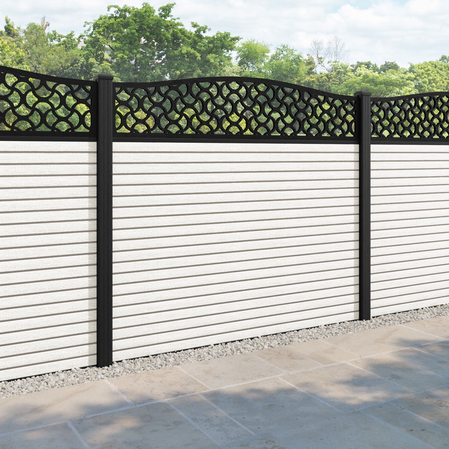Hudson Vida Curved Top Fence Panel - Light Stone - with our composite posts