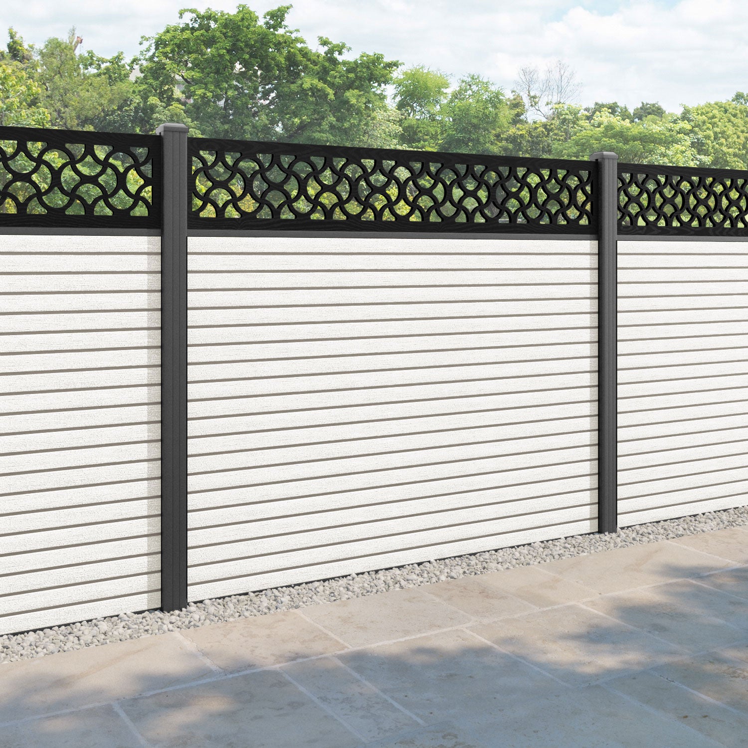 Hudson Vida Fence Panel - Light Stone - with our aluminium posts