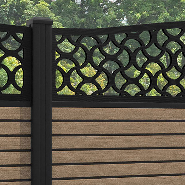 Hudson Vida Curved Top Fence Panel - Teak - with our aluminium posts