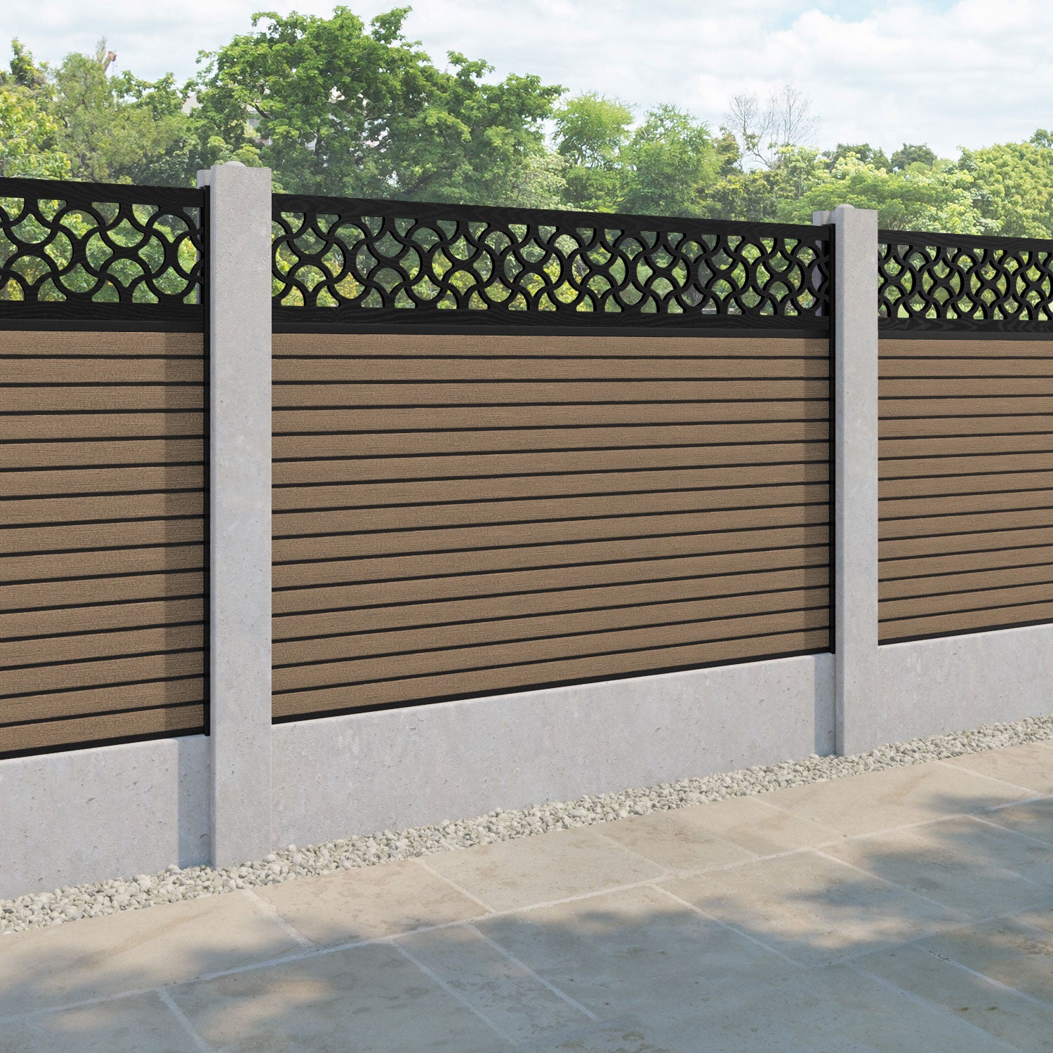 Hudson Vida Fence Panel - Teak - for existing concrete posts
