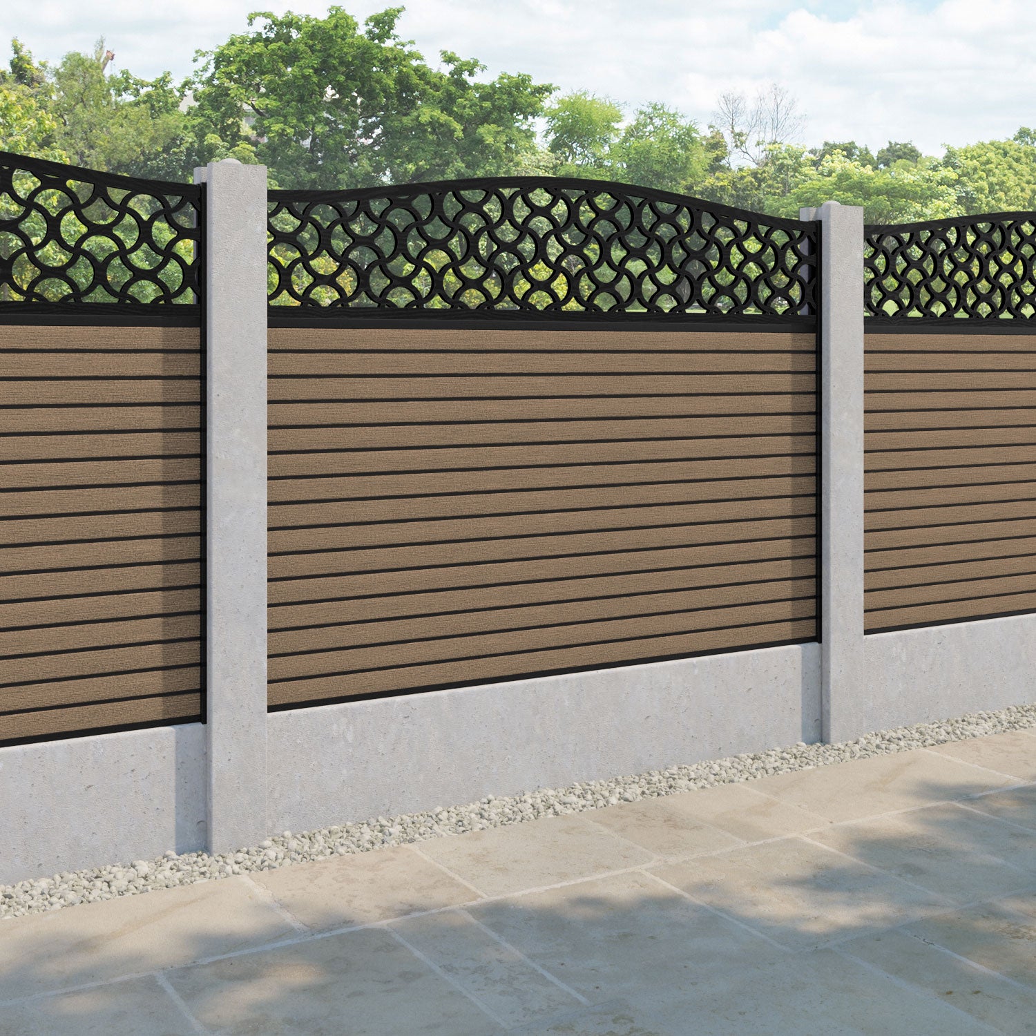 Hudson Vida Curved Top Fence Panel - Teak - for existing concrete posts