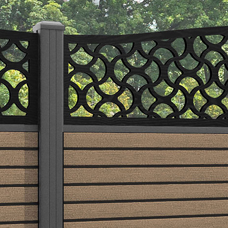Hudson Vida Curved Top Fence Panel - Teak - with our aluminium posts