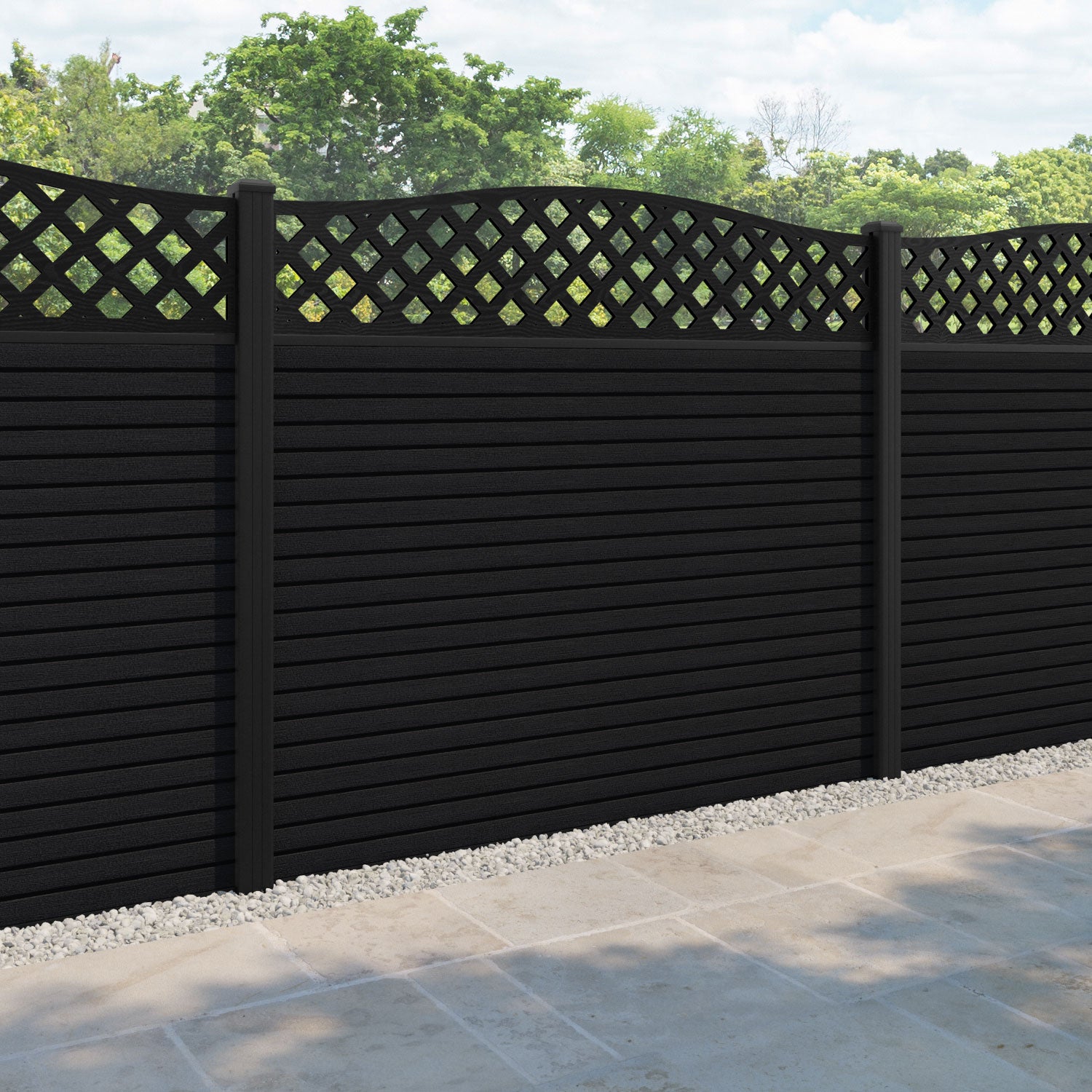 Hudson High Wave Fence Panel - Black - with our aluminium posts