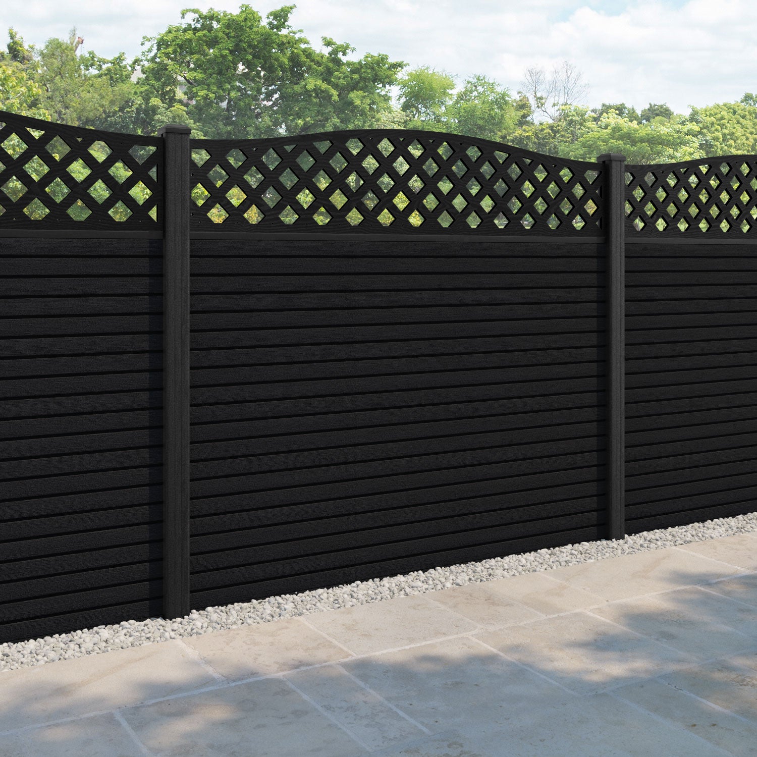 Hudson High Wave Fence Panel - Black - with our composite posts