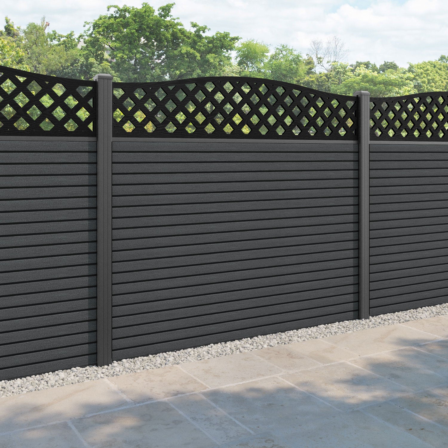 Hudson High Wave Fence Panel - Dark Grey - with our aluminium posts