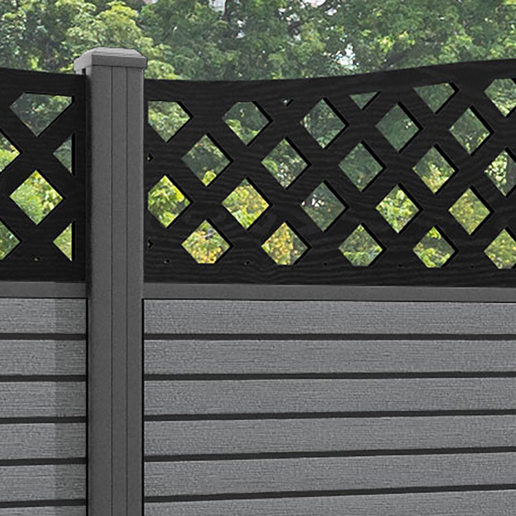 Hudson High Wave Fence Panel - Mid Grey - with our aluminium posts