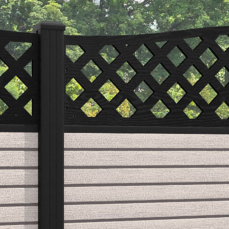 Hudson High Wave Curved Top Fence Panel - Mid Stone - with our aluminium posts