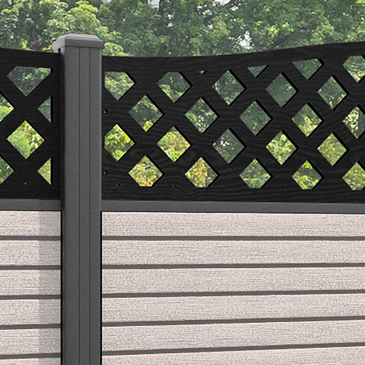 Hudson High Wave Curved Top Fence Panel - Mid Stone - with our aluminium posts