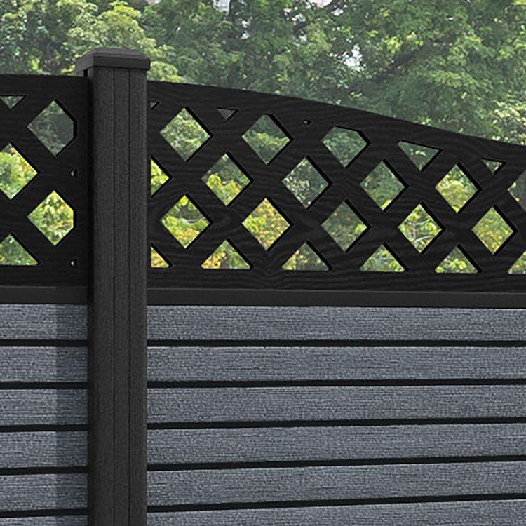 Hudson Low Wave Curved Top Fence Panel - Anthracite - with our aluminium posts