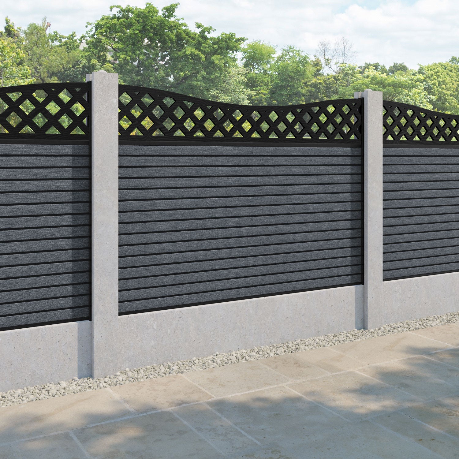 Hudson Low Wave Curved Top Fence Panel - Anthracite - for existing concrete posts