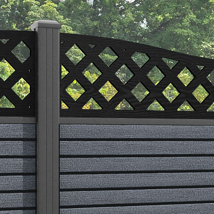 Hudson Low Wave Curved Top Fence Panel - Anthracite - with our aluminium posts