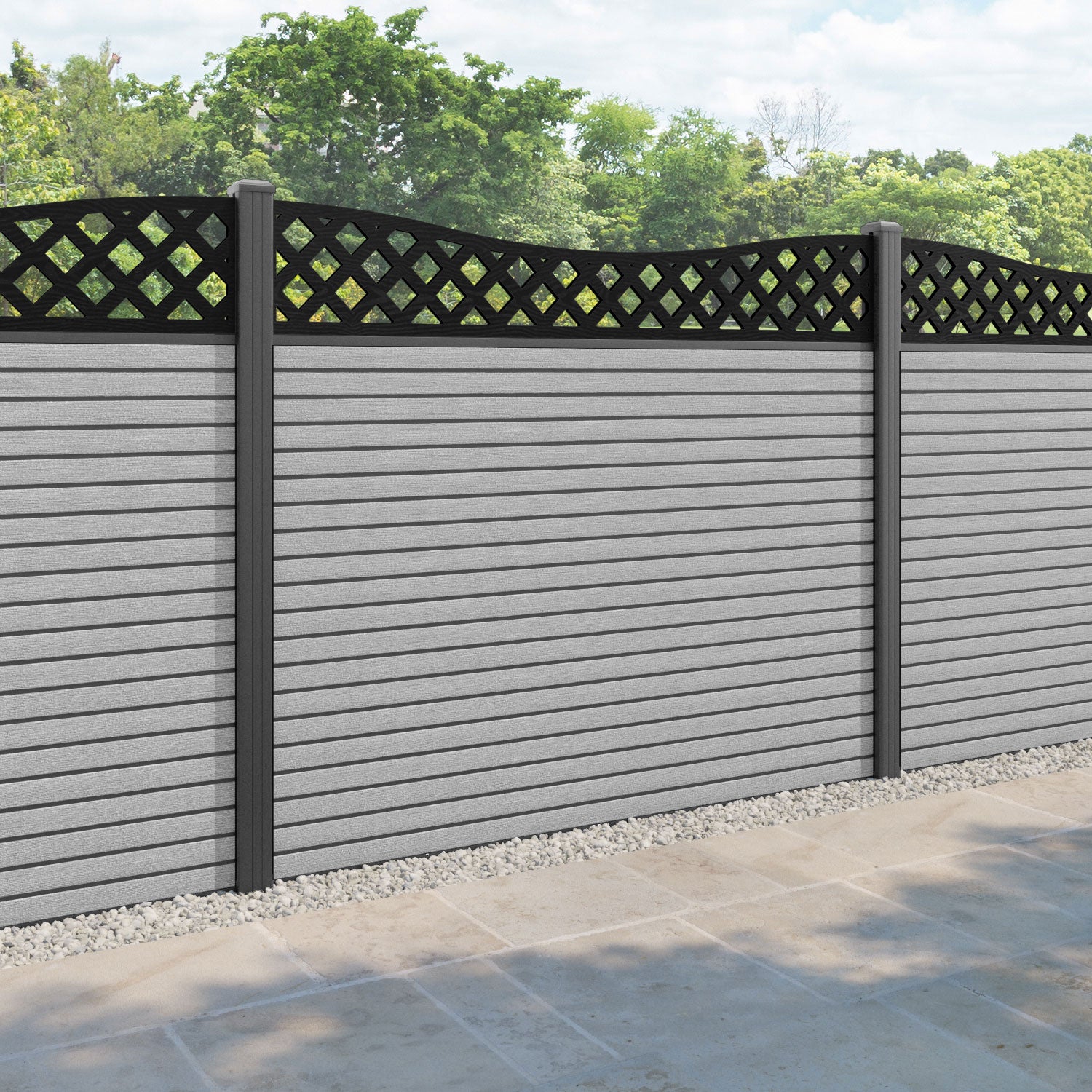 Hudson Low Wave Fence Panel - Light Grey - with our aluminium posts